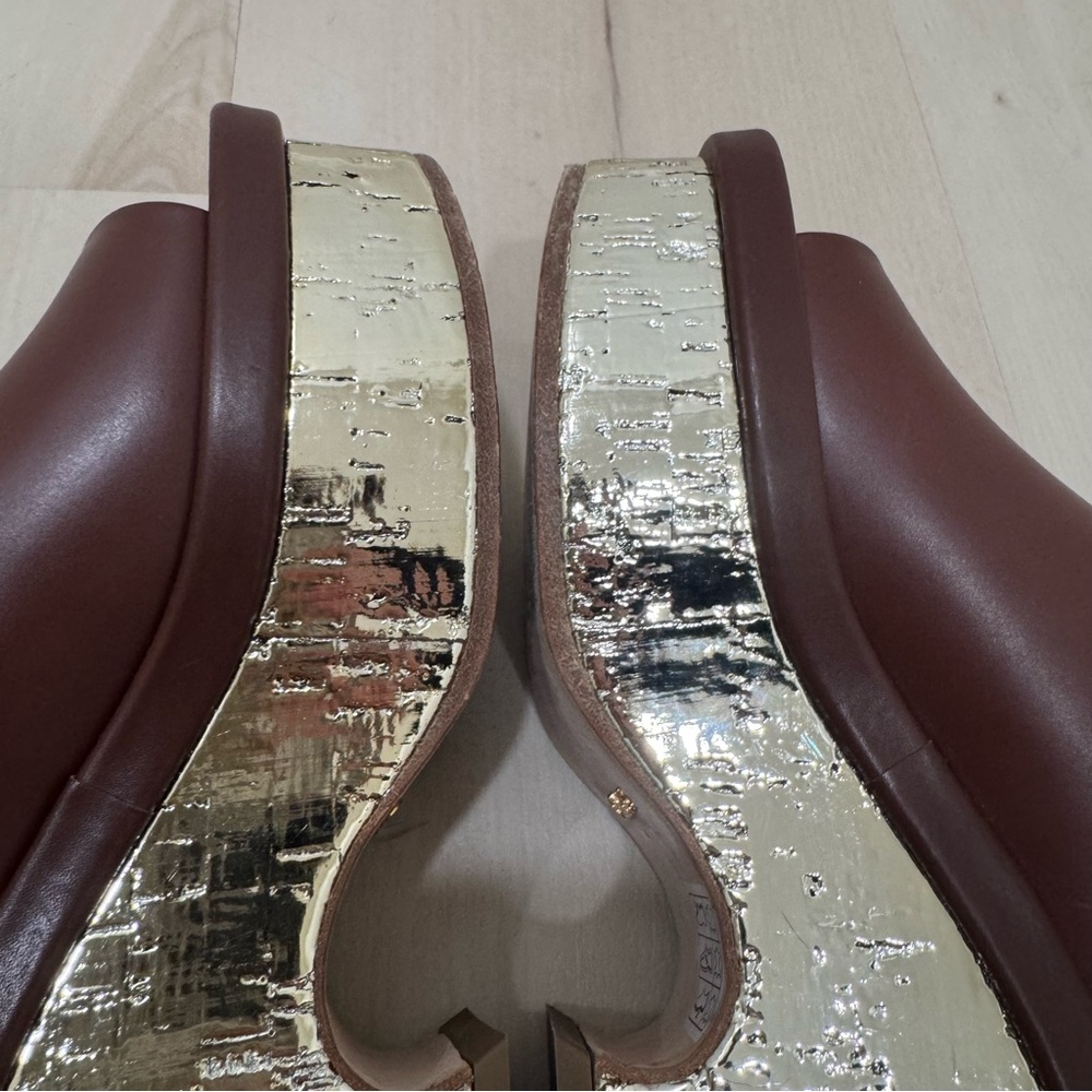 Chloe Oil Leather Cork Platform Mule Sandals Women's 36 = US 6 Brown Gold Italy - Picture 12 of 16